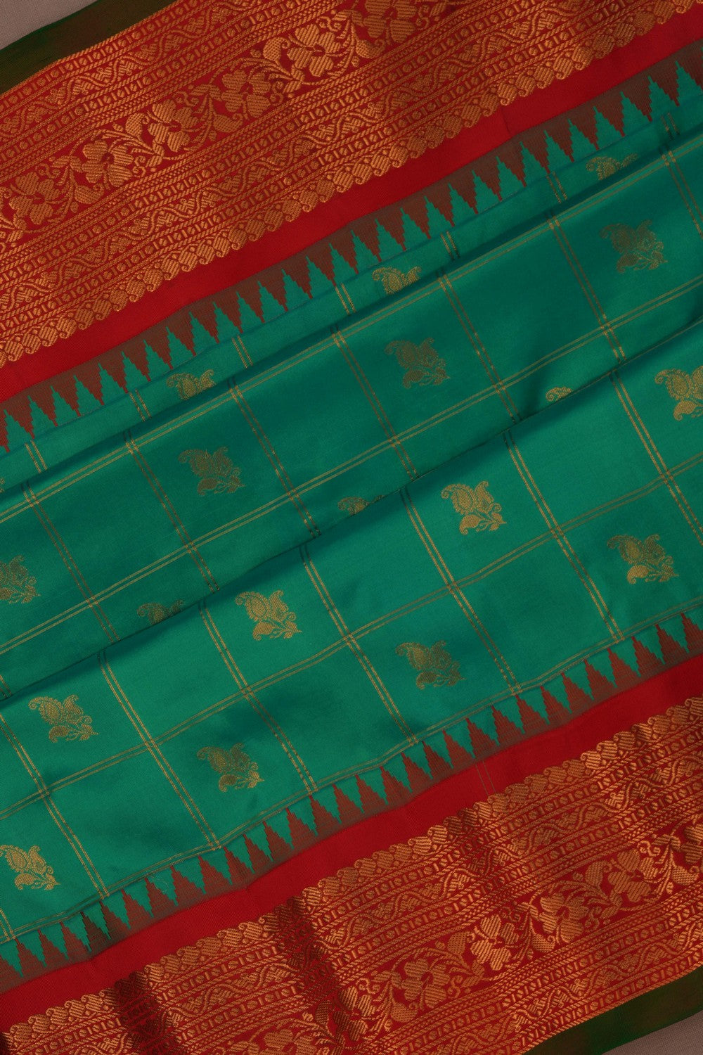 Image of Gadwal Silk Kattam Sea Green Saree